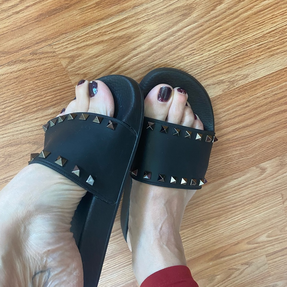 Studded Black Slide Sandals